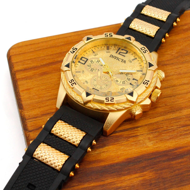 Kit Golden - Relógio Invicta Premium + Pulseira + Corrente Banhados a Ouro